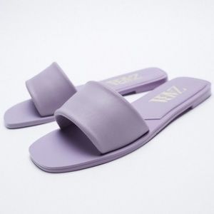 Zara Padded Flat Leather Sandals Slides Purple 38